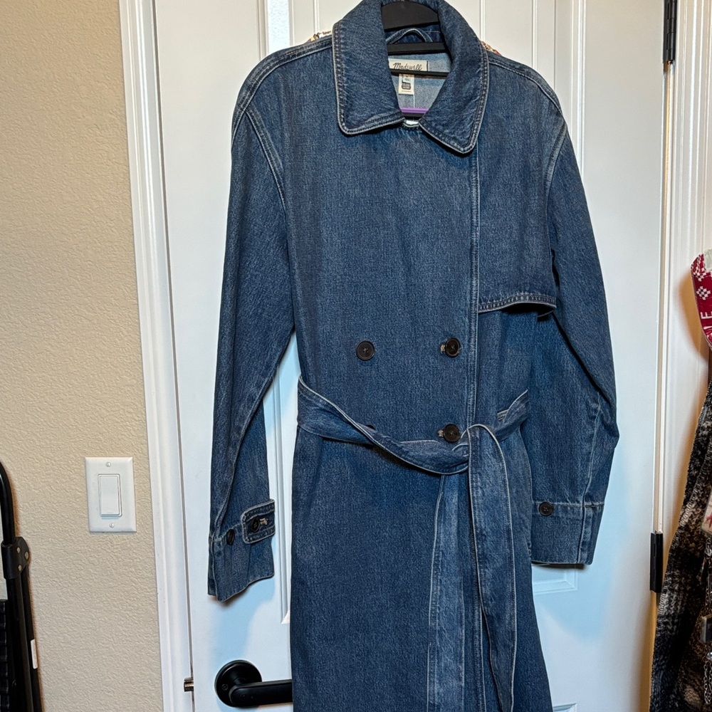Madewell Blue Denim Trench Coat